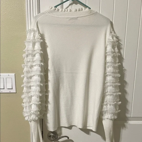 Sioni Cream Sweater with Fringe Sleeves - Picture 5 of 6